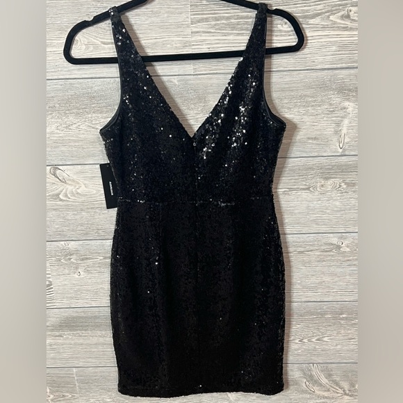 Lulus Black Sequin Bodycon Dress Size Small LBD Mini - Picture 4 of 9